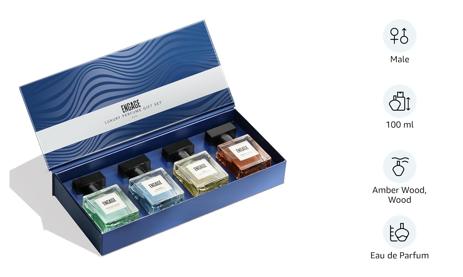 Engage Luxury Perfume Gifts For Men, 100ml, Long Lasting Smell, Best Birthday, Anniversary Gift Hamper by ITC, Eau De Parfum, Travel Sized Combo, 25ml x 4