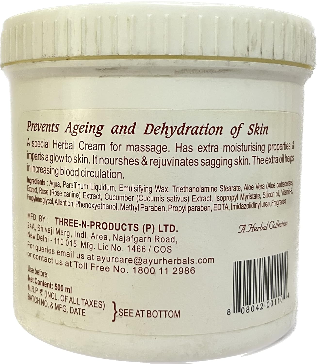 Ayur Herbals MASSAGE CREAM With Aloe Vera (500ml)