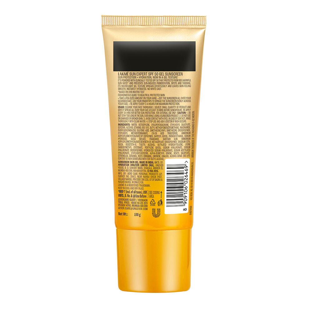 Lakme Sunscreen Gel SPF 50 PA+++Niacinamide, Water Light, For Normal To Oily Skin,No White Cast