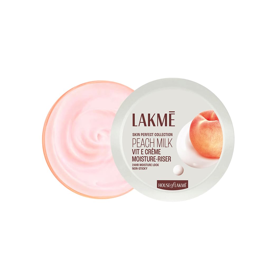 LAKMÉ Peach Milk Soft Crème Moisturizer For Face 100g || Daily Lightweight Whipped Cream With Vitamin E For Soft|| Glowing Skin - Non Oily 24h Moisture