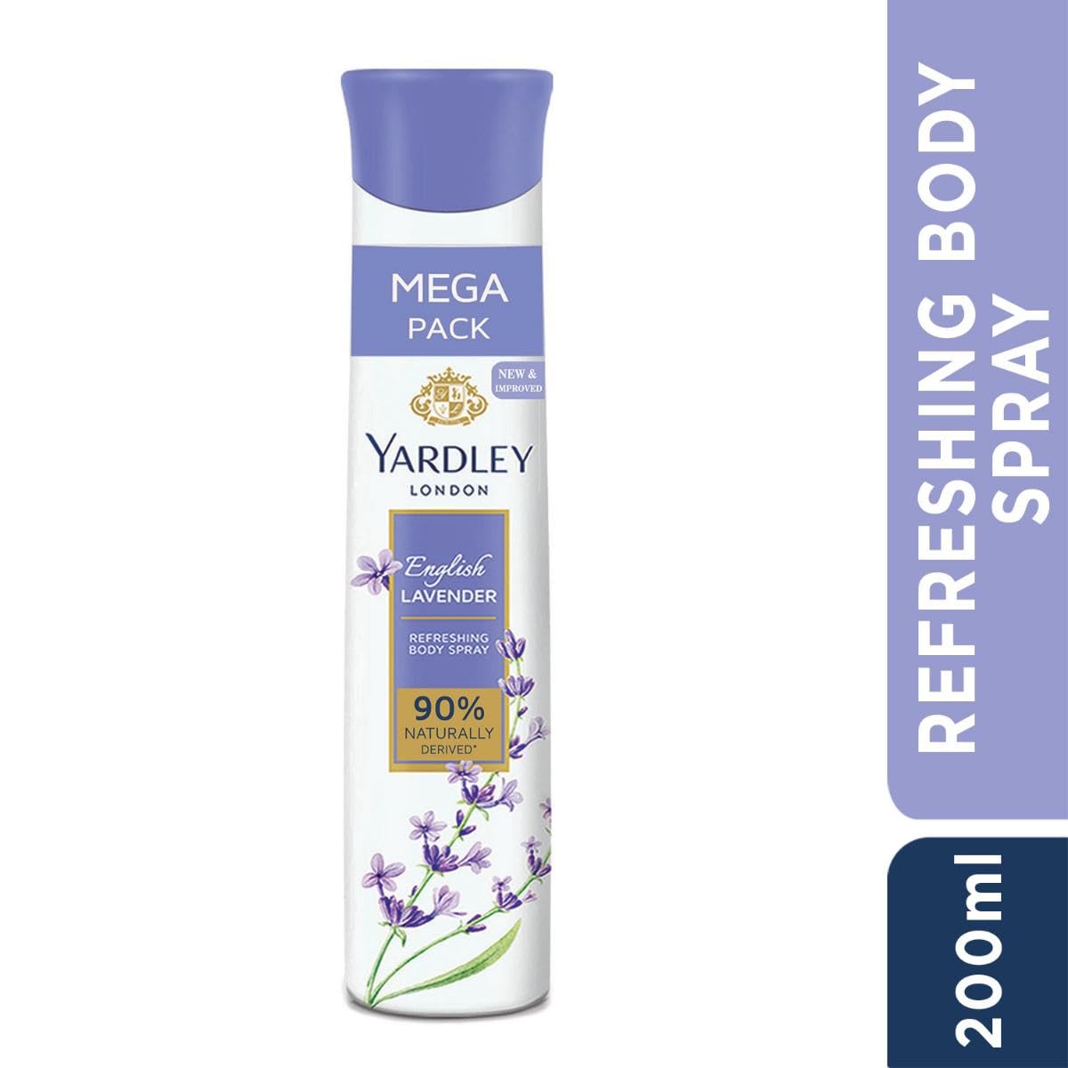 Yardley London English Lavender Refreshing Body Spray| Fresh Floral Scent| 90% Naturally Derived| | Deo Spray| Body Deodorant for Women| 200ml