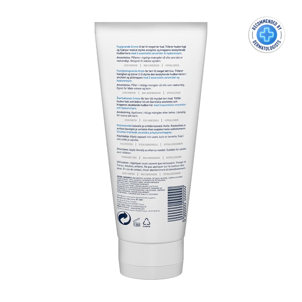CeraVe Moisturizing Cream For Dry To Very Dry Skin (177ml) - Formulated with 3 Essential Ceramides And Hyaluronic Acid | Non-Comedogenic Moisturizer For Face and Body