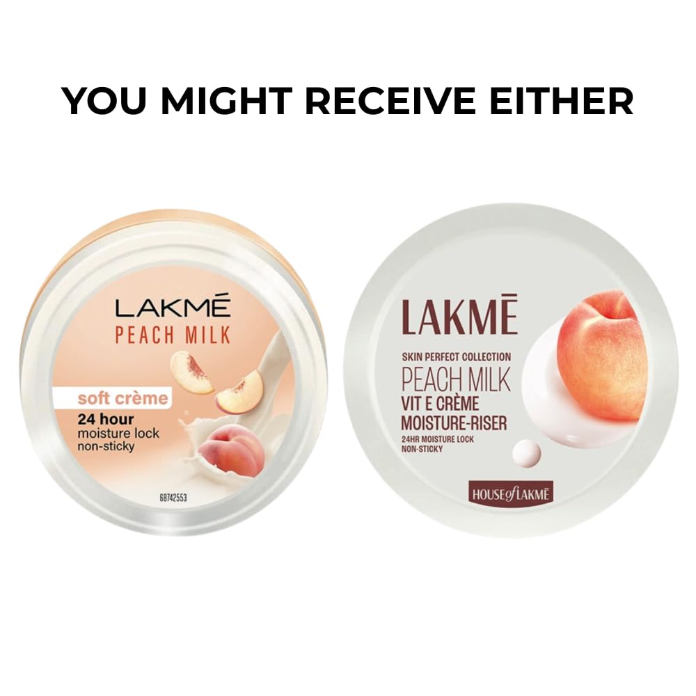 LAKMÉ Peach Milk Soft Crème Moisturizer For Face 100g || Daily Lightweight Whipped Cream With Vitamin E For Soft|| Glowing Skin - Non Oily 24h Moisture