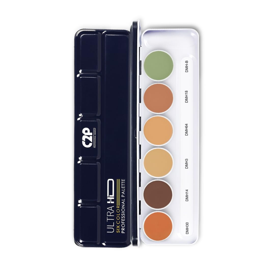 C2P Pro Dermashield Must Have 6-in-1 Concealer Color Corrector Palette | Cream-Based Foundation & Contour | Neutralizes Redness, Dark Circles & Blemishes | High Coverage, Ideal for Oily Skin | 21g