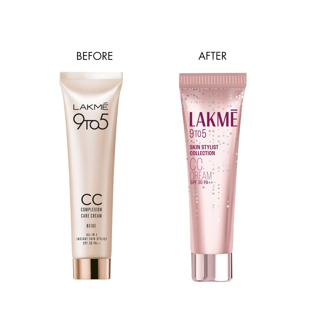 Lakme 9 to 5 CC Cream, 01 - Beige, Light Face Makeup with Natural Coverage, SPF 30 - Tinted Moisturizer to Brighten Skin, Conceal Dark Spots, 30 g