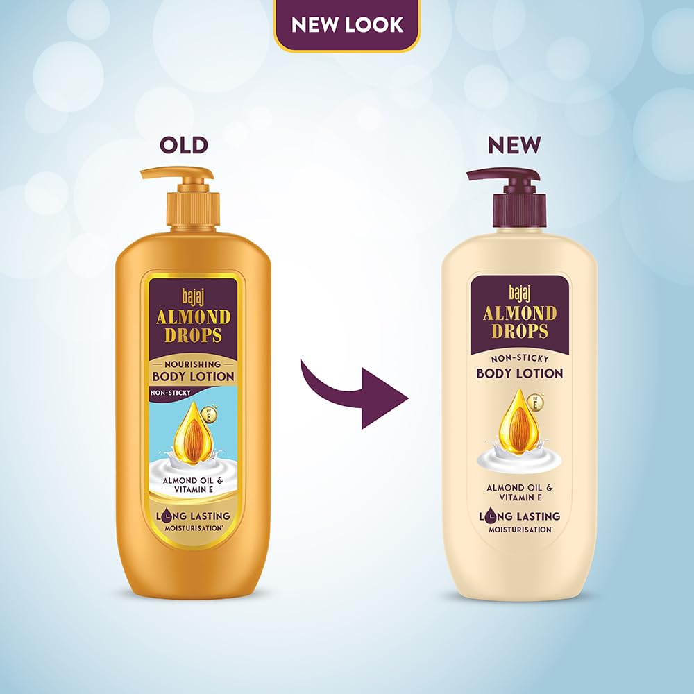 Bajaj Almond Drops Non-Sticky Body Lotion | Long Lasting Moisturization | Almond Oil & Vitamin E | Nourished and Smooth Skin | 400 ML