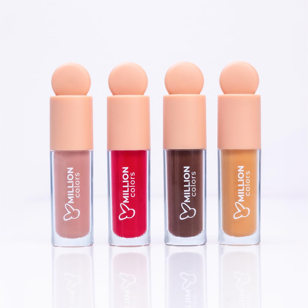 Million Colors Tinted Glow Lip Tint Balm Oil For Women Dark, Dry and Chapped Lips | Provides Hydration, Moisturizing and Plump - (Pack of 4 - Peach, Strawberry, Chocolate, Honey) - 8ml