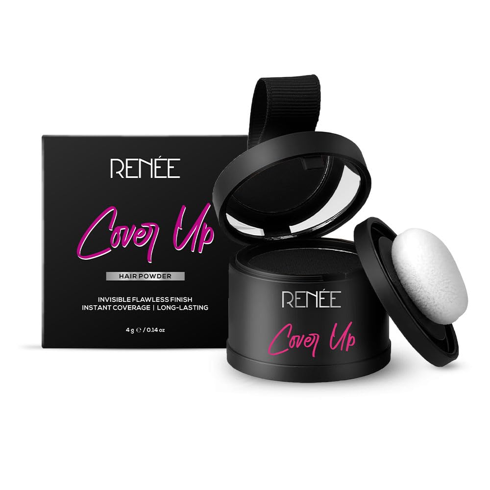 RENEE Cover-Up Hair Powder - Black | Covers Grey Roots & Bald Spots Instantly | Highly Pigmented, Fuller & Denser Look | Long-Lasting | Matte Finish | Fine Powder | Flawless Application | 4gm