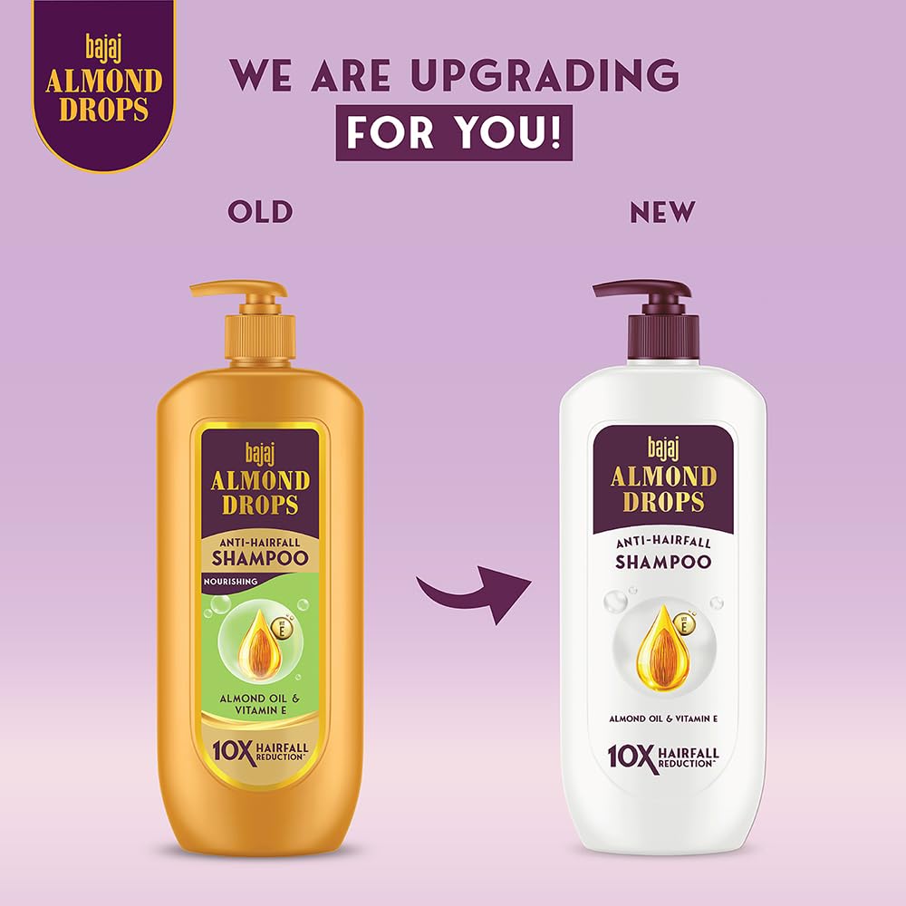 Bajaj Almond Drops Anti Hairfall Shampoo with Almond Oil & Vitamin E | For 10X Hairfall Reduction* & Soft, Shiny Hair* | Paraben Free | Ideal for Men and Women - 340ML