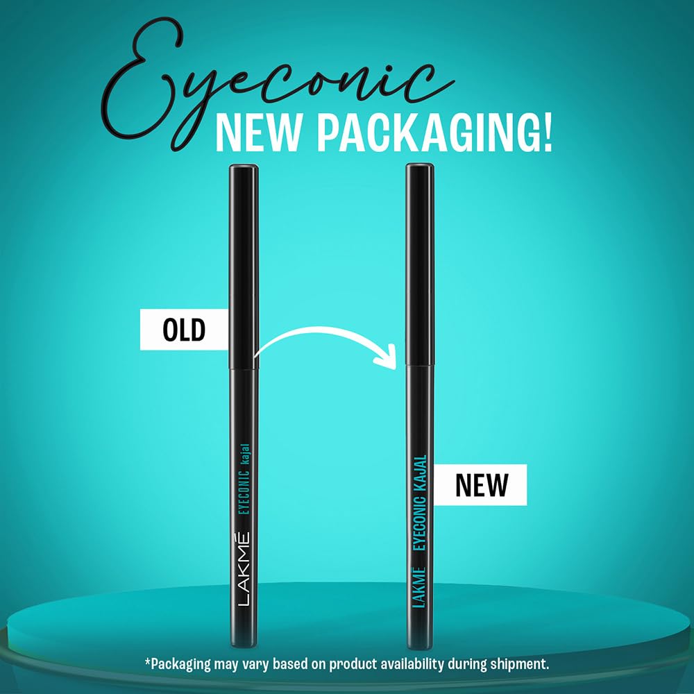 Lakme Eyeconic Black Kajal, Matte Kohl Liner in a Twist Up Pencil - Waterproof, Smudge Proof & Long Lasting Eye Makeup, 0.35 g