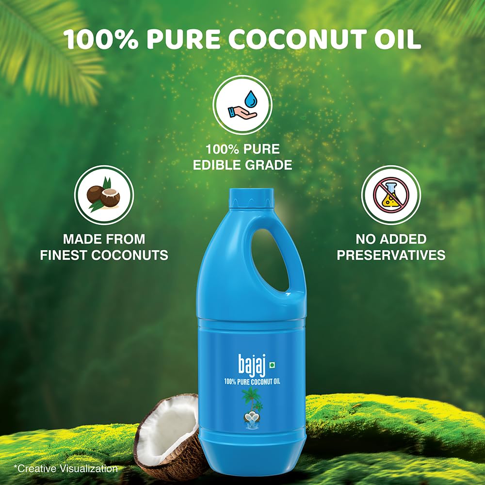 Bajaj 100% Pure Coconut Oil 900ml | Made with Premium Grade 1 Quality Coconuts