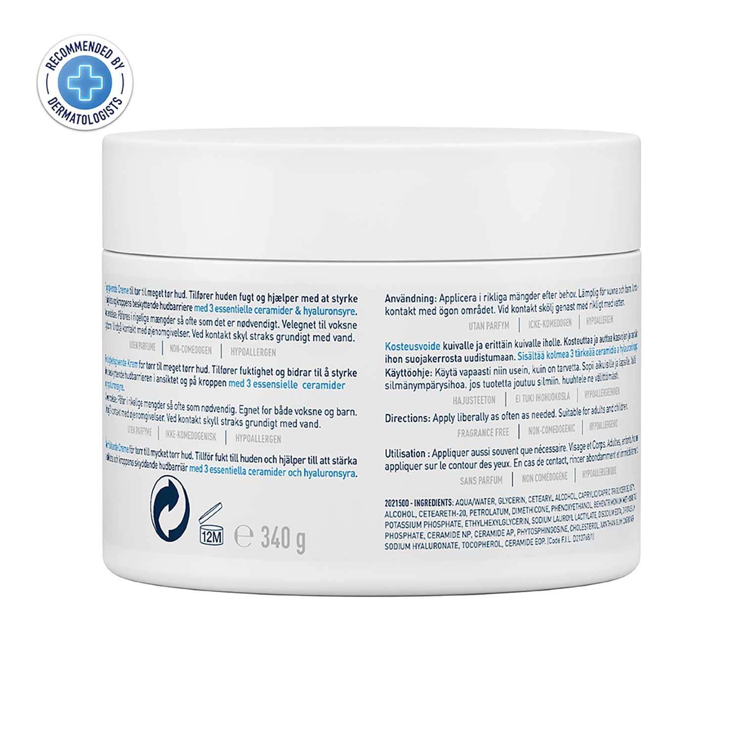 CeraVe Moisturizing Cream For Dry To Very Dry Skin (340gm) - Formulated with 3 Essential Ceramides And Hyaluronic Acid | Non-Comedogenic Moisturizer For Face and Body