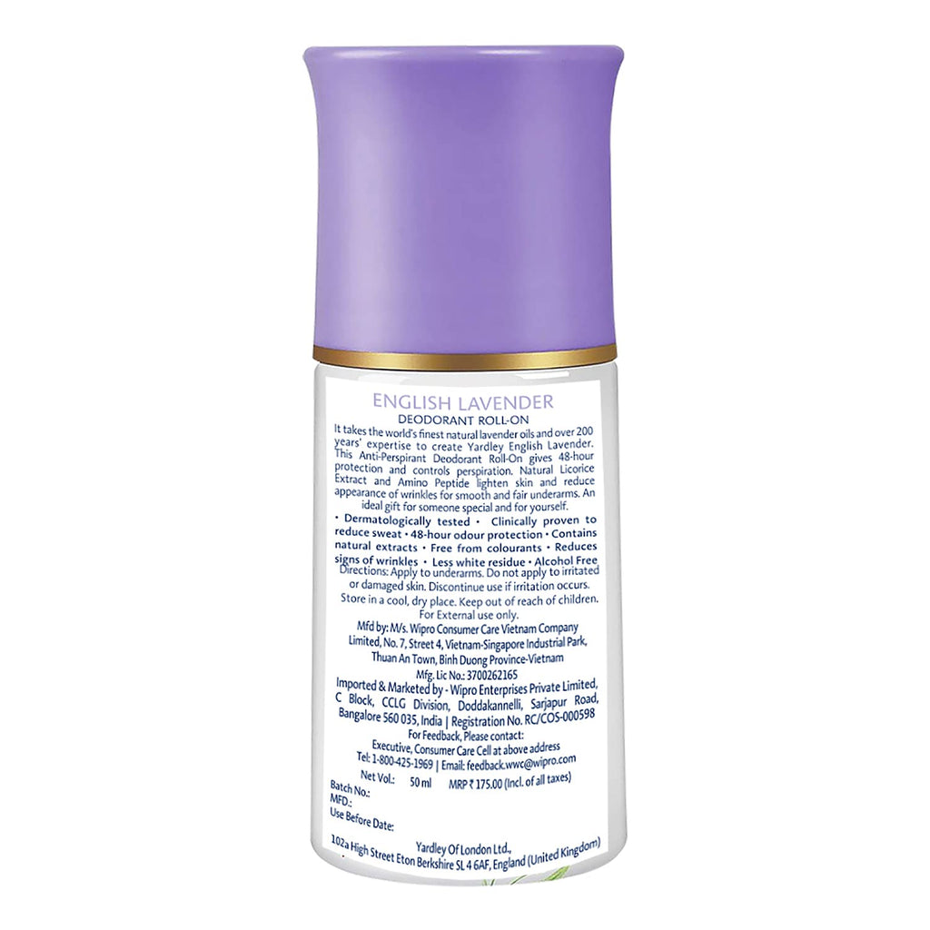 Yardley London English Lavender Anti Perspirant Deodorant Roll On For Women, Floral, 50ml