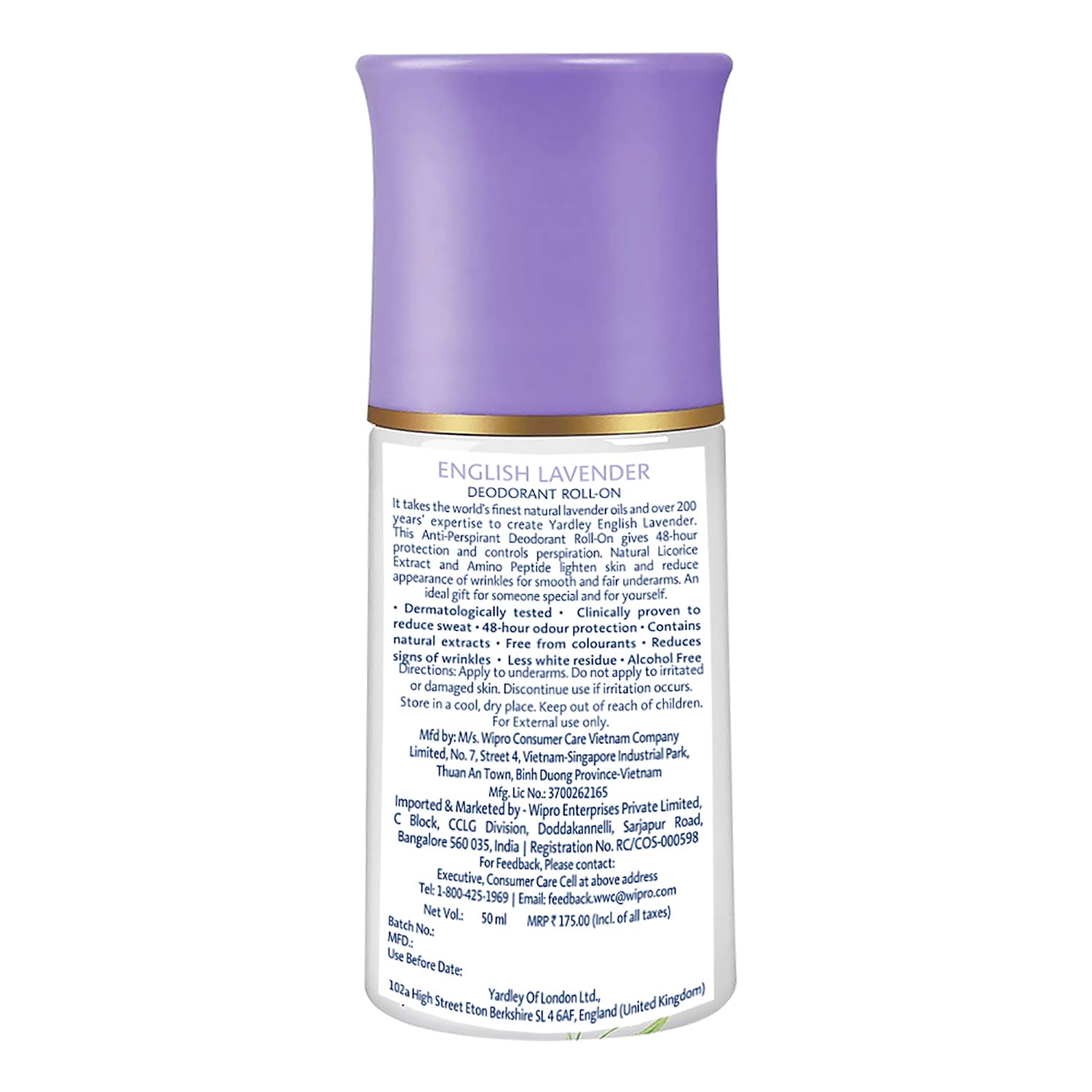 Yardley London English Lavender Anti Perspirant Deodorant Roll On For Women, Floral, 50ml