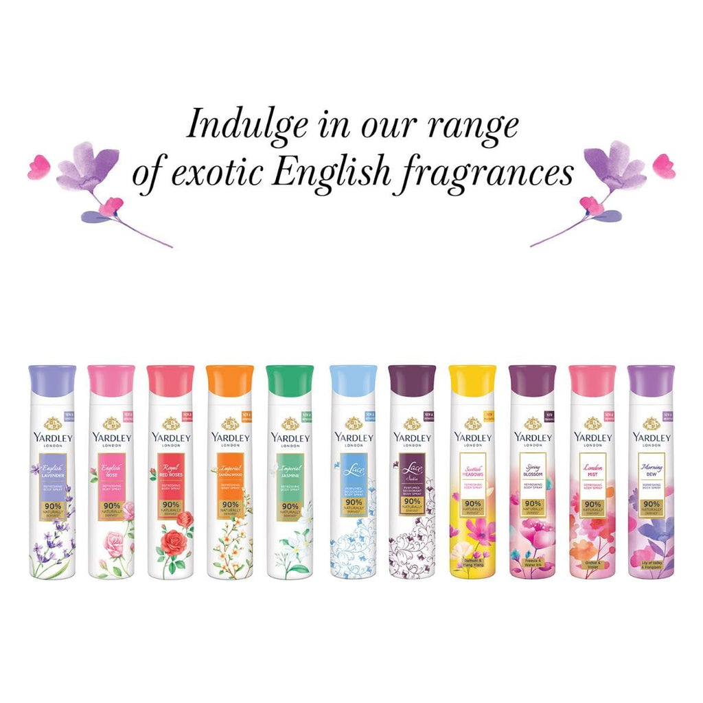 Yardley London English Lavender Refreshing Body Spray| Fresh Floral Scent| 90% Naturally Derived| | Deo Spray| Body Deodorant for Women| 200ml