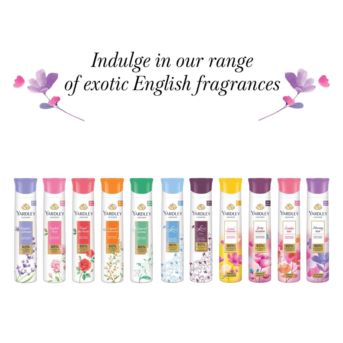 Yardley London English Lavender Refreshing Body Spray| Fresh Floral Scent| 90% Naturally Derived| | Deo Spray| Body Deodorant for Women| 200ml