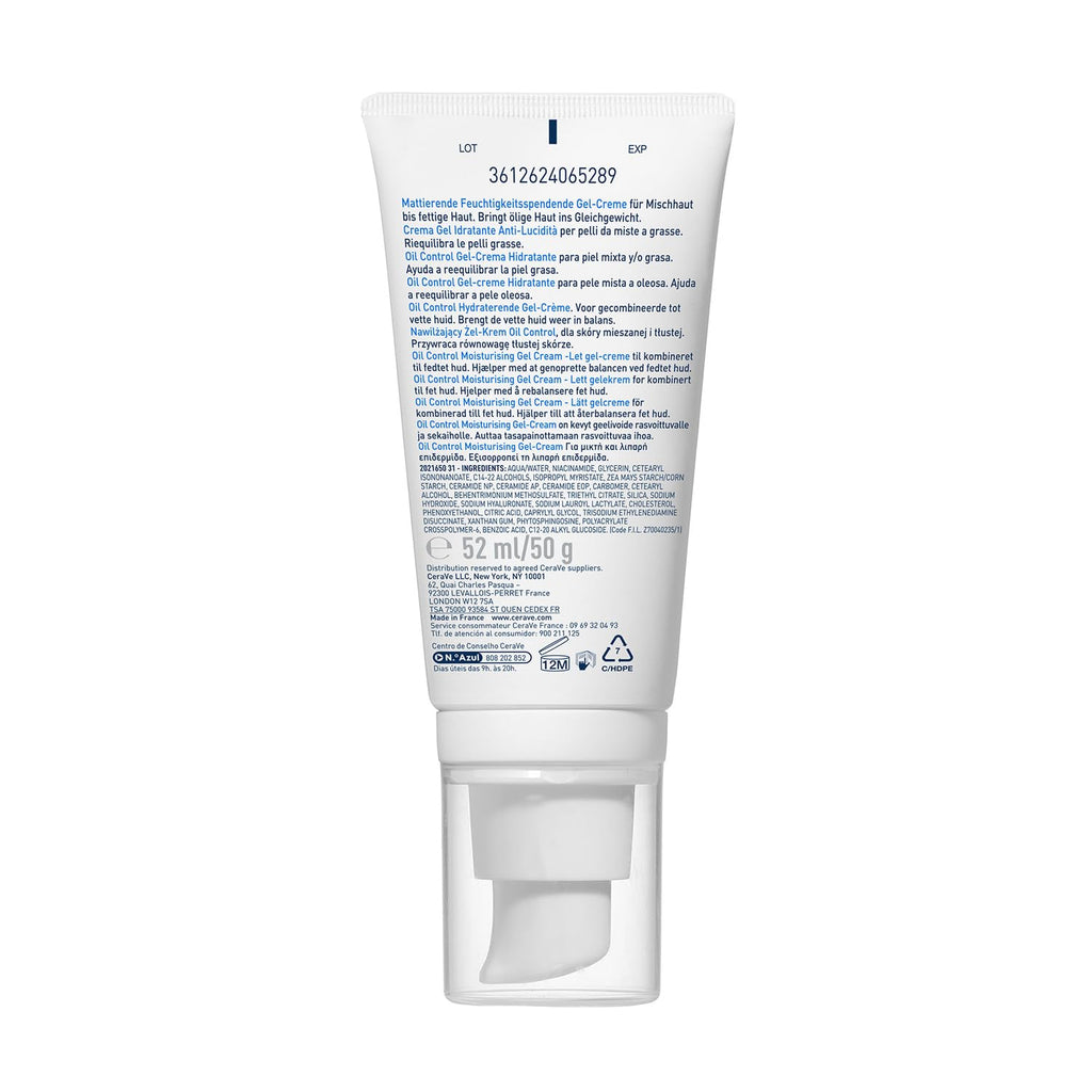 CeraVe Oil Control Gel Cream lightweight Moisturizer for Oily & Combination Skin with Ceramides, Hyaluronic Acid & Niacinamide | Dermatologist Recommended (52ml)