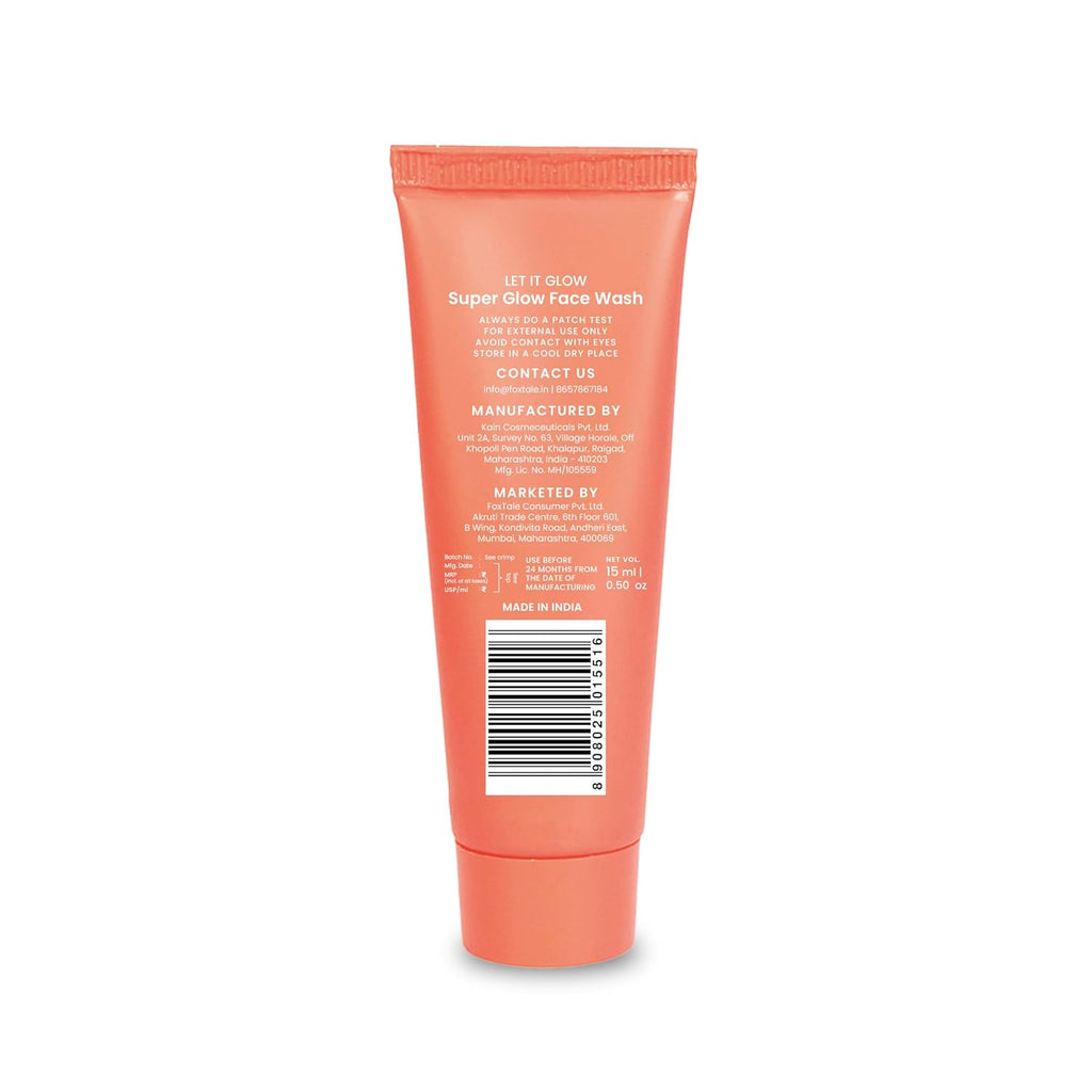 Foxtale Vitamin C Super Glow Face Wash with Papaya enzyme | Reduces Tan | Boosts Glow | Gently Exfoliates & Brightens Skin | Reduces Pigmentation | Face Wash for Men & Women- 15ml