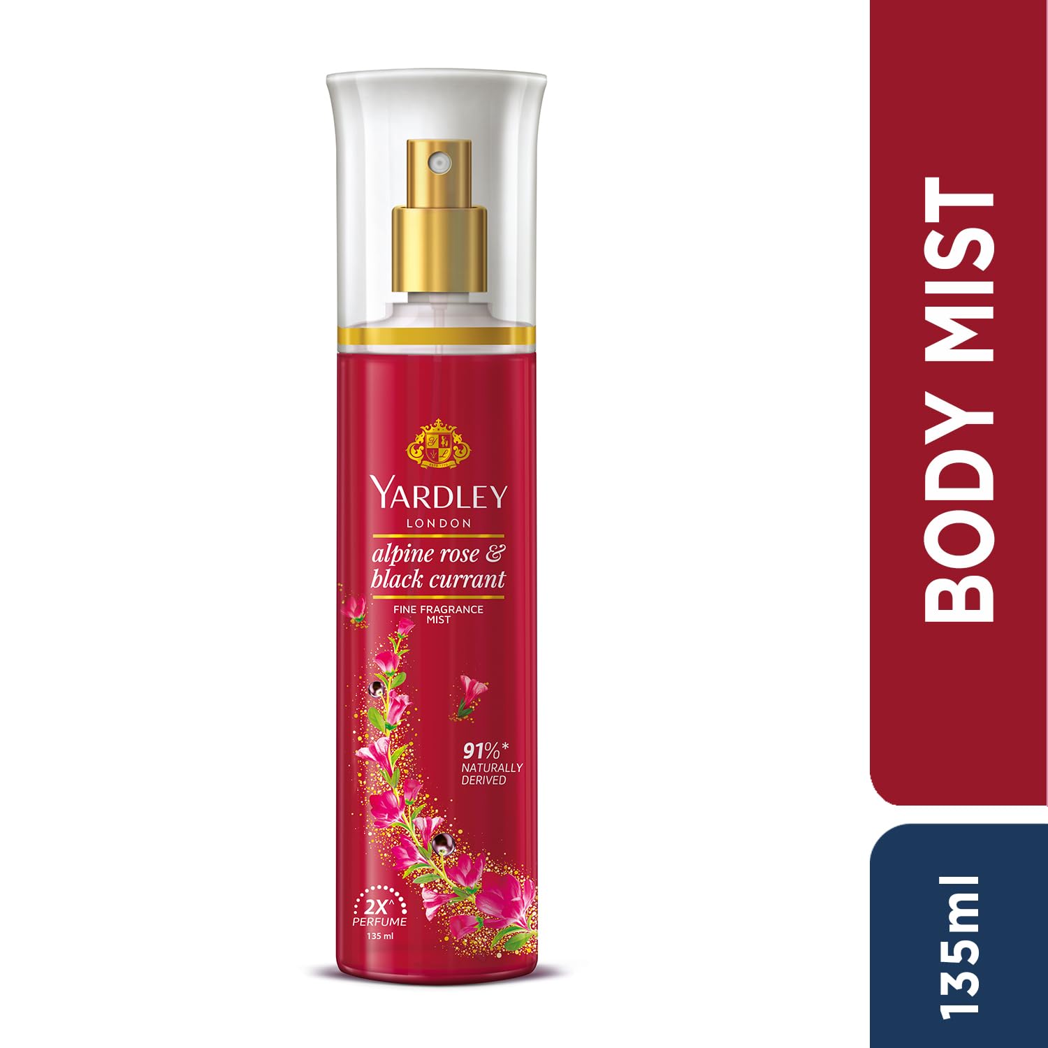 Yardley London Alpine Rose & Black Currant Fine Fragrance Mist Spray| 2X Perfume Spray For Women| 91% Naturally Derived| 135ml