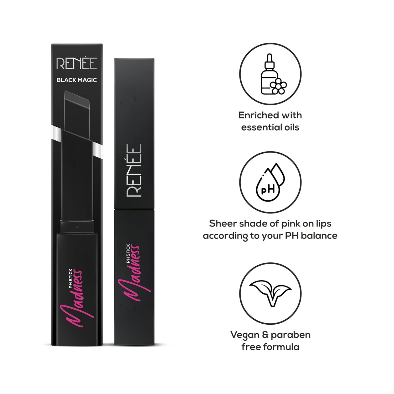 RENEE Very Matte - Pack Of 4 Matte Lipsticks & Madness Ph Lipstick 3Gm - Black Lipstick With Glossy Y Pink Payoff - Long Lasting Nourishment Combo