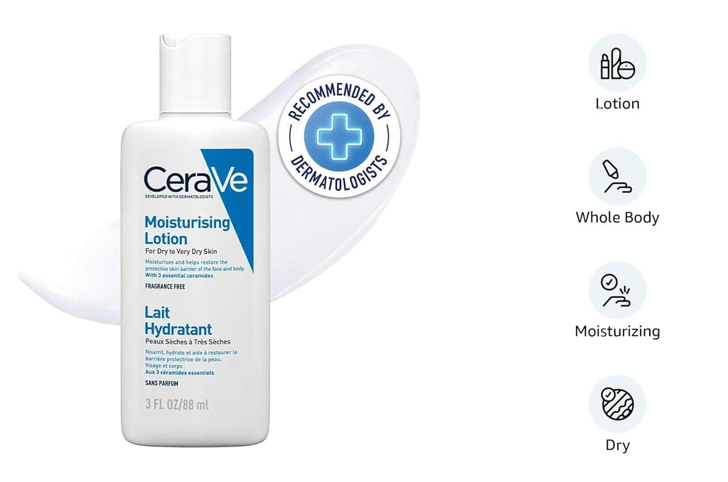 CeraVe Moisturizing Lotion For Dry Skin (88ml) - Formulated With 3 Essential Ceramides And Hyaluronic Acid | Non-Comedogenic, Oil Free And Fragrance-Free Body Lotion