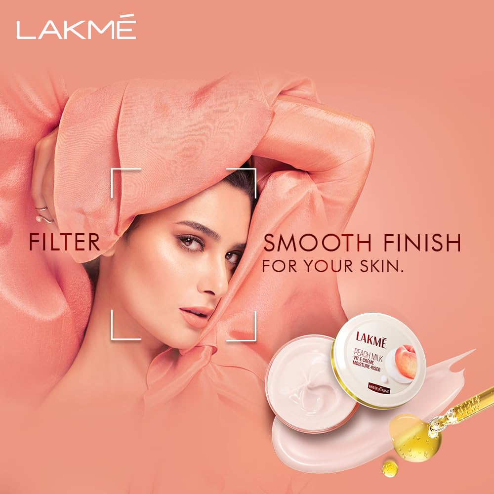 LAKMÉ Peach Milk Soft Crème Moisturizer For Face 100g || Daily Lightweight Whipped Cream With Vitamin E For Soft|| Glowing Skin - Non Oily 24h Moisture