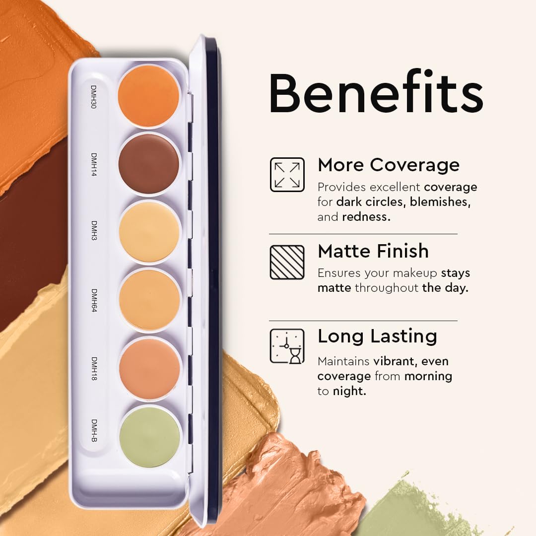C2P Pro Dermashield Must Have 6-in-1 Concealer Color Corrector Palette | Cream-Based Foundation & Contour | Neutralizes Redness, Dark Circles & Blemishes | High Coverage, Ideal for Oily Skin | 21g