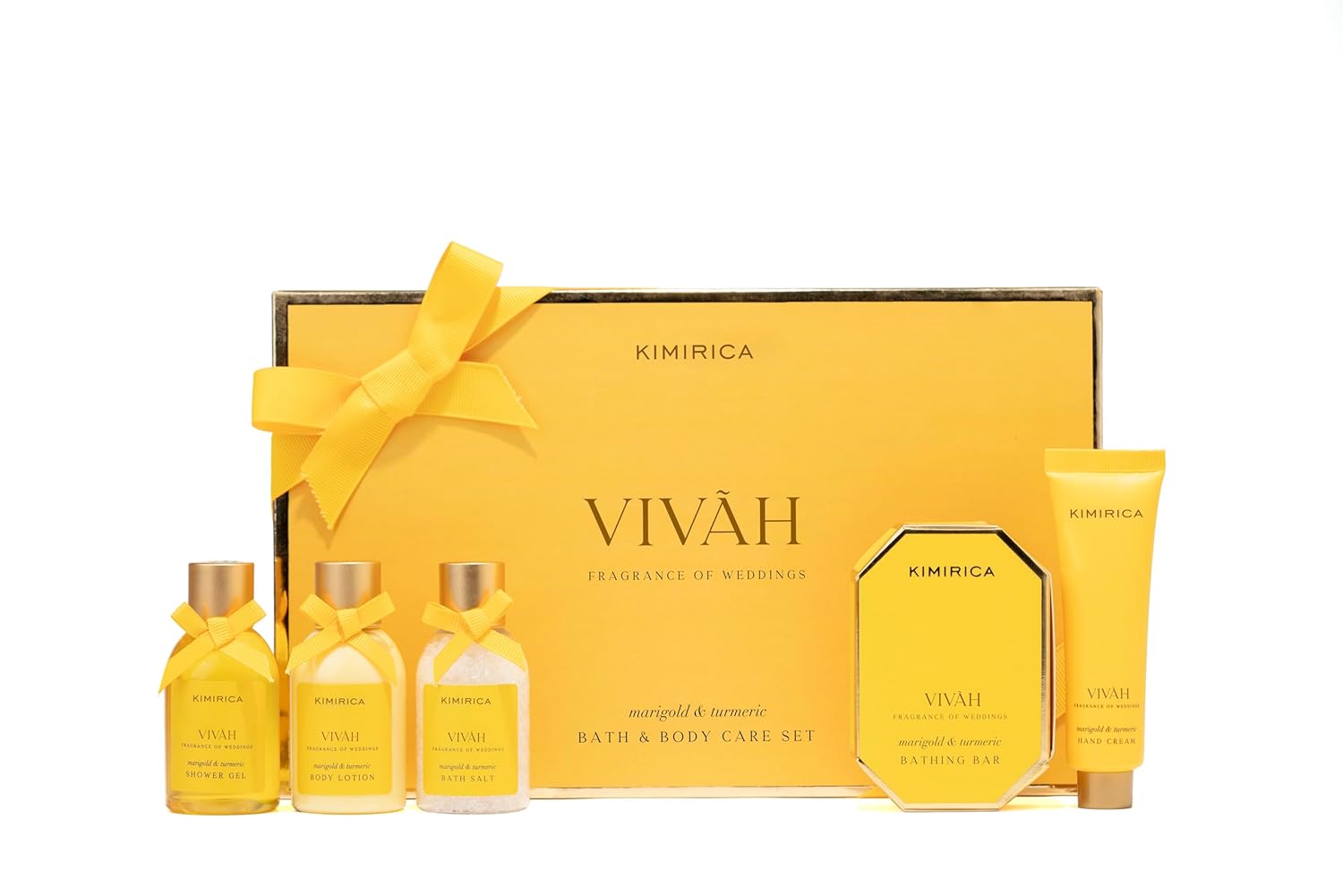 Kimirica Vivah Experience Wedding gift set for couple| Uniquely Crafted Wedding Gifts contains Body wash, Body Lotion, Bath Salt, Bathing bar and Hand cream