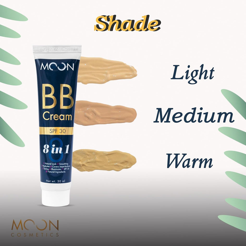 MOON COSMETICS BB Cream SPF 30 for Complexion Enhancer Foundation Light Face Makeup With Coverage For All Skin Moisturizer To Brighten Skin (Medium)