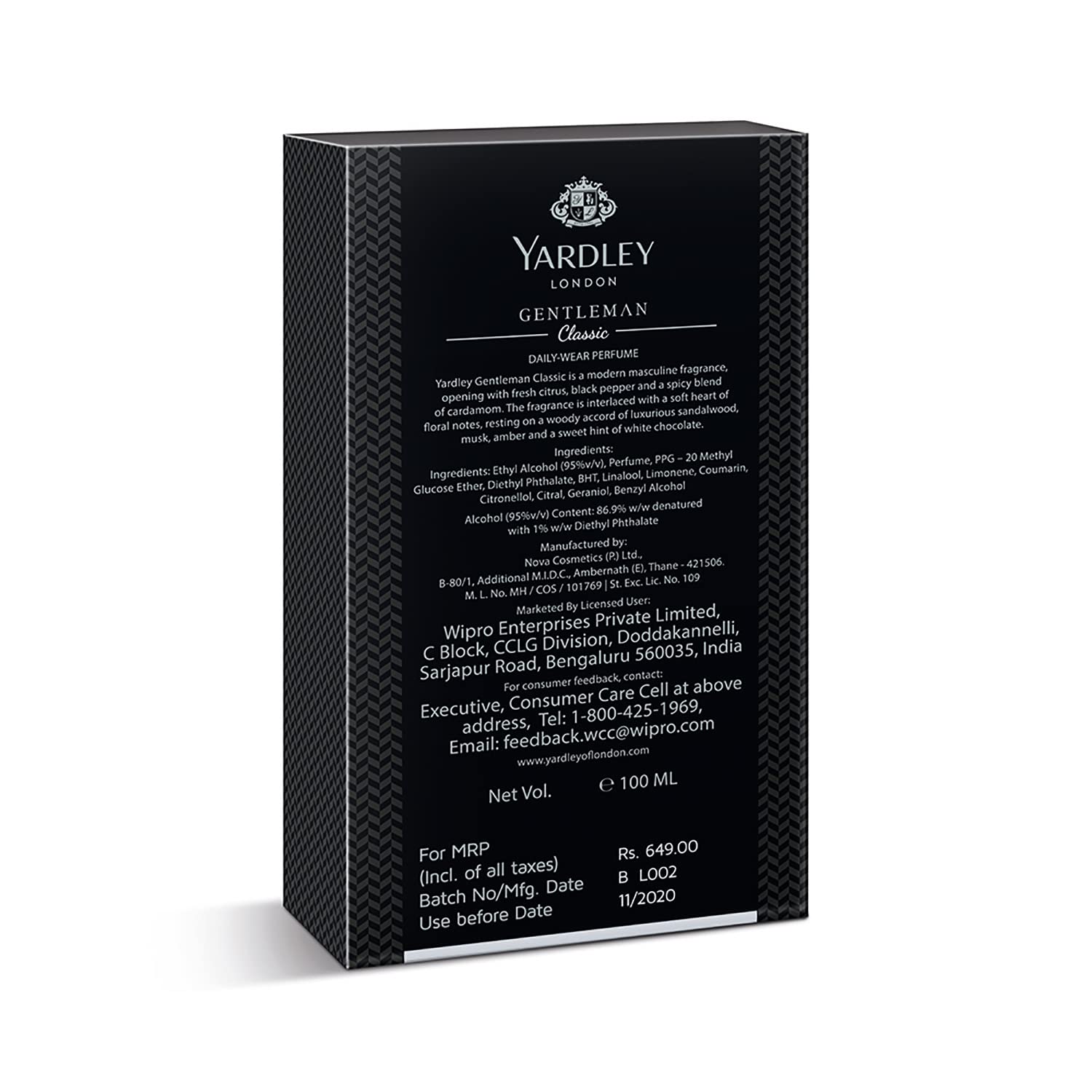 Yardley London Gentleman Classic Liquid Perfume Spray, Fresh Woody Fougère Notes, Masculine Fragrance, Perfume For Men, 100ml