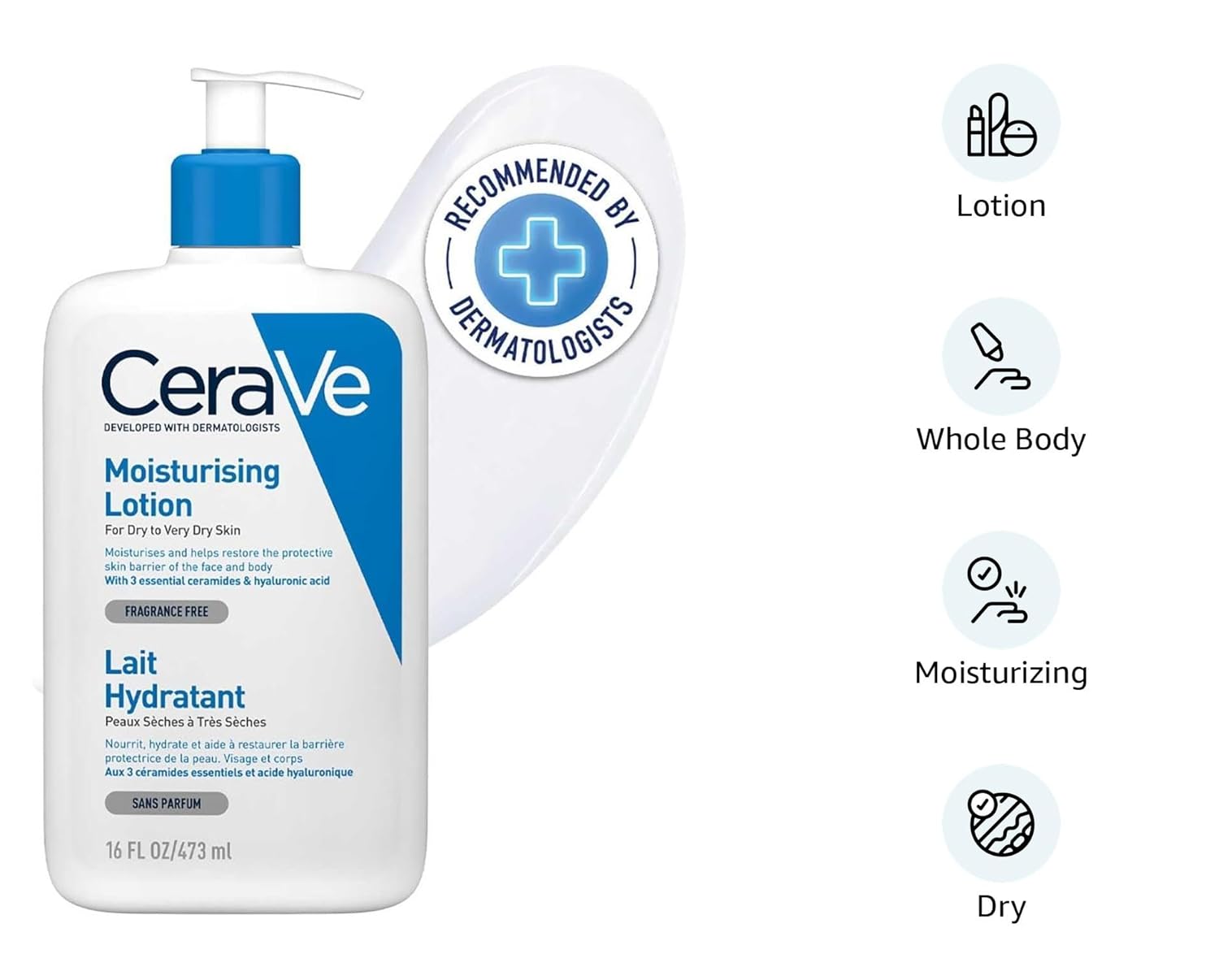 CeraVe Moisturizing Lotion For Dry Skin (473ml) - Formulated With 3 Essential Ceramides And Hyaluronic Acid | Non-Comedogenic, Oil Free And Fragrance-Free Body Lotion