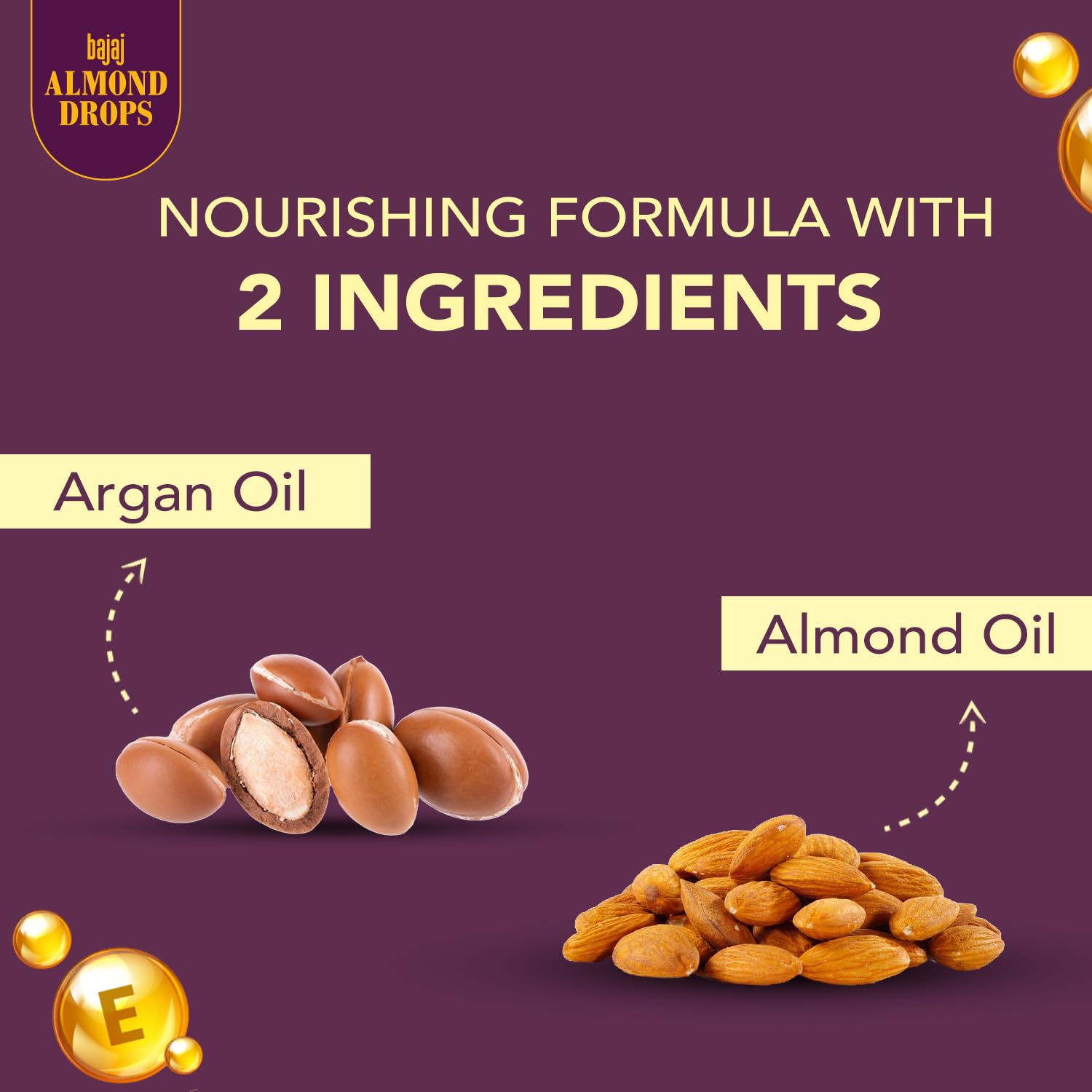 Bajaj Almond Drops Almond + Argan Hair Oil - 100ml | Provides 3-way Damage Protection | For Soft and Shiny Hair | Non-sticky Formula | with Almond Oil & Argan Oil (Pack of 2)