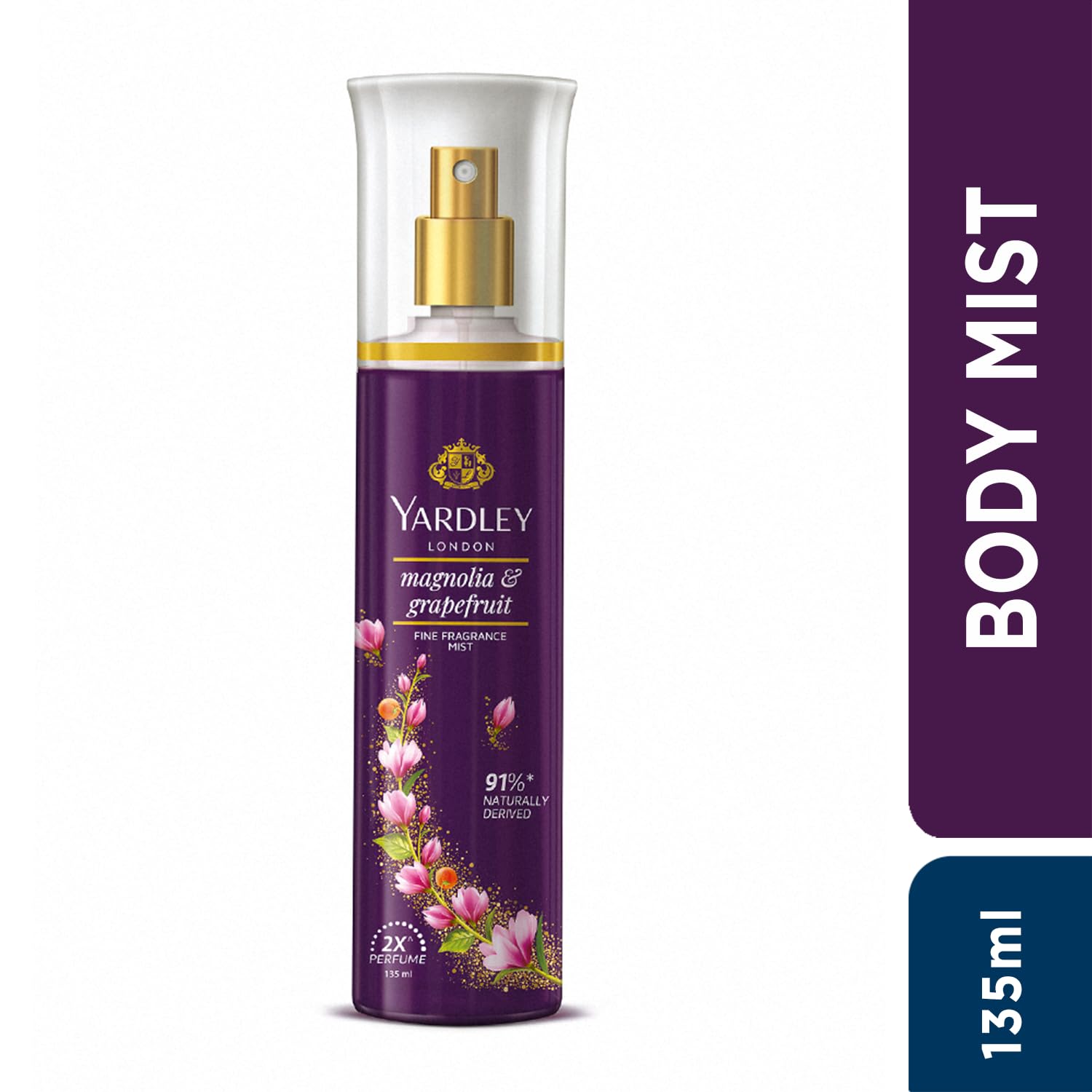 Yardley London Magnolia & Grapefruit Fine Fragrance Mist Spray| 2X Perfume Spray For Women| 91% Naturally Derived| 135ml
