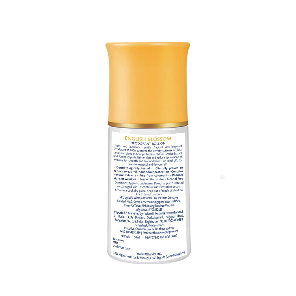 Yardley English Blossom Deodorant Roll- On for Women, 50 Milliliters