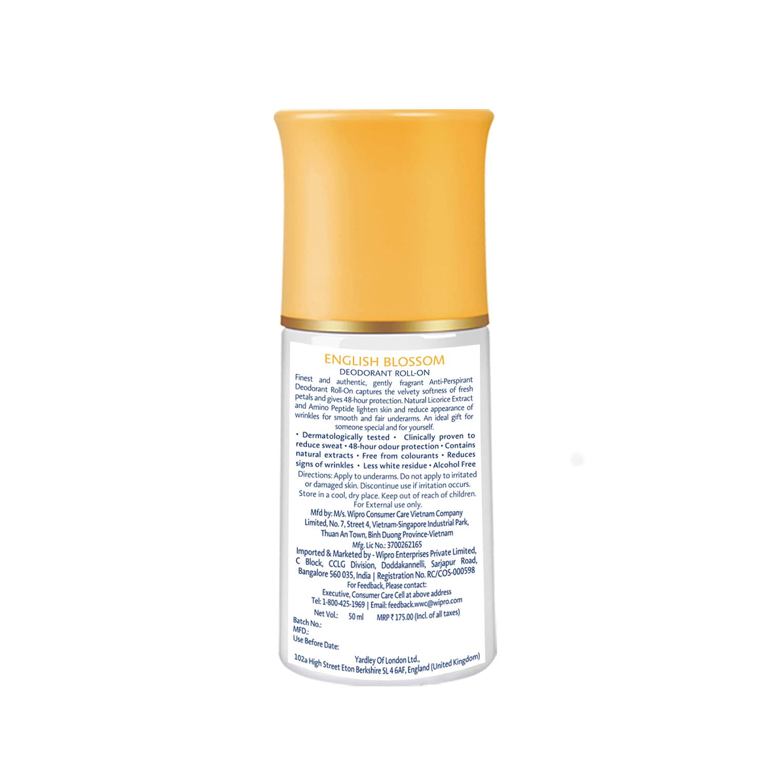 Yardley English Blossom Deodorant Roll- On for Women, 50 Milliliters