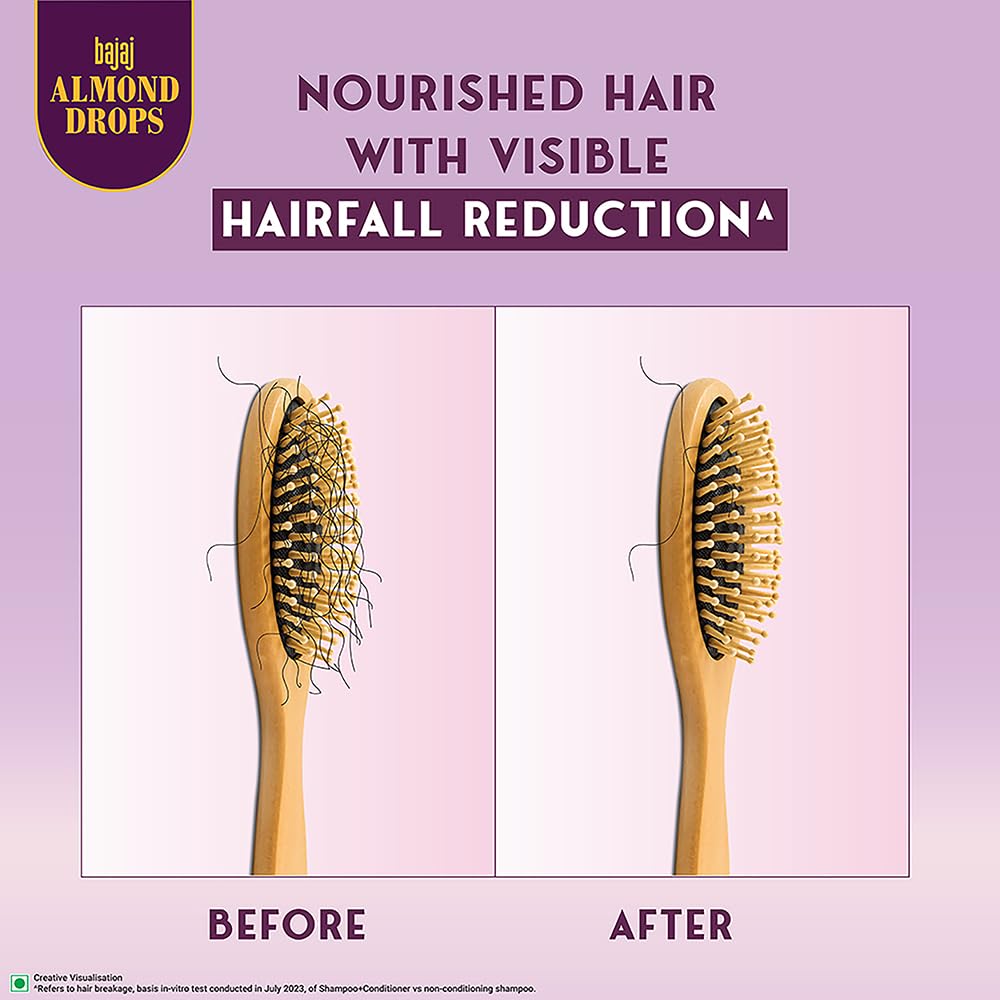 Bajaj Almond Drops Anti Hairfall Shampoo with Almond Oil & Vitamin E | For 10X Hairfall Reduction* & Soft, Shiny Hair* | Paraben Free | Ideal for Men and Women - 340ML