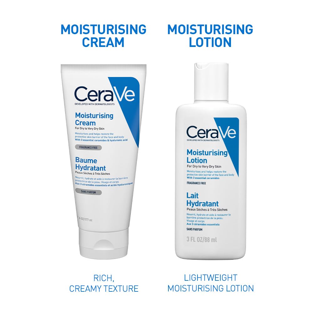 CeraVe Moisturizing Cream For Dry To Very Dry Skin (177ml) - Formulated with 3 Essential Ceramides And Hyaluronic Acid | Non-Comedogenic Moisturizer For Face and Body