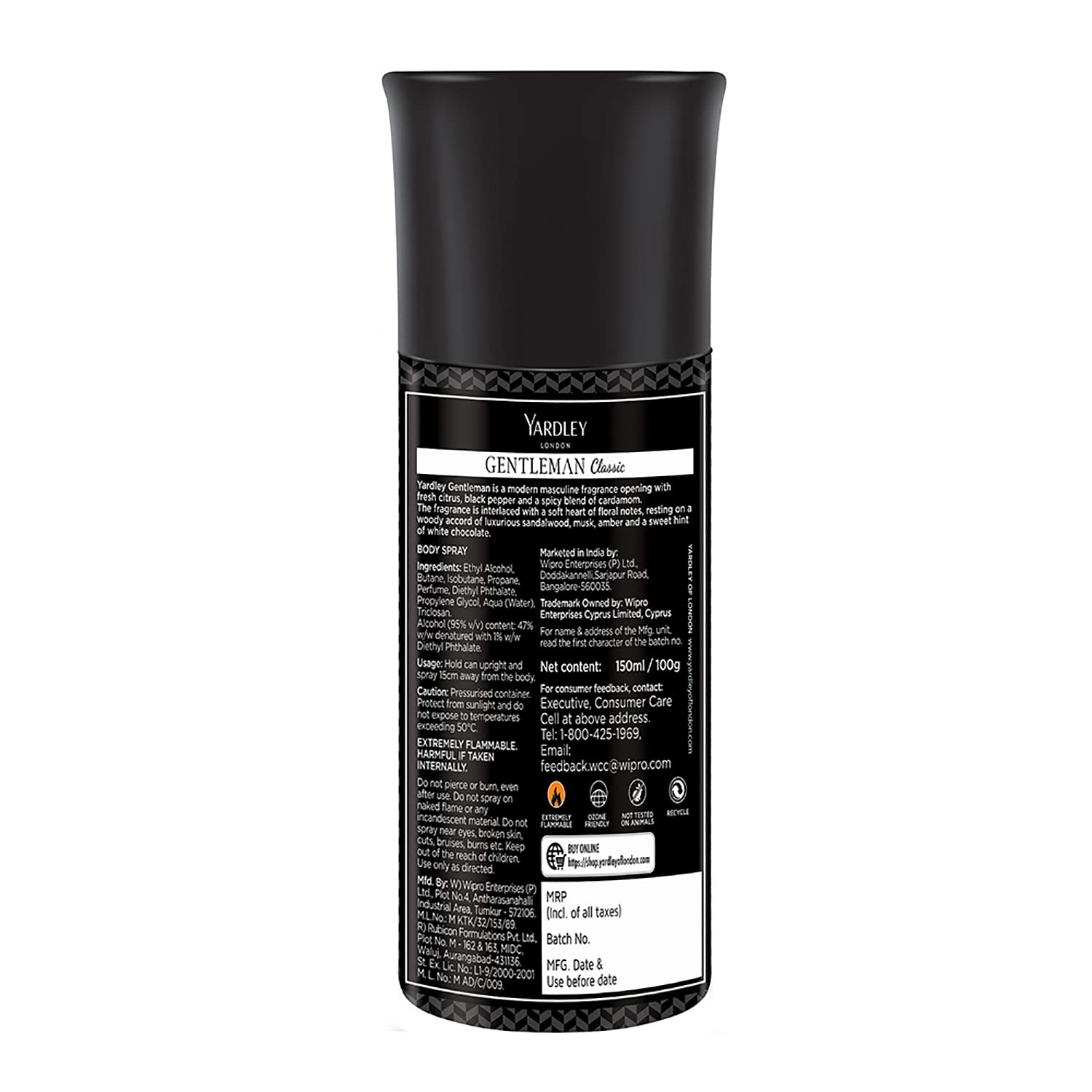 Yardley London Gentleman Classic Deodorant Body Spray For Men, 150ml