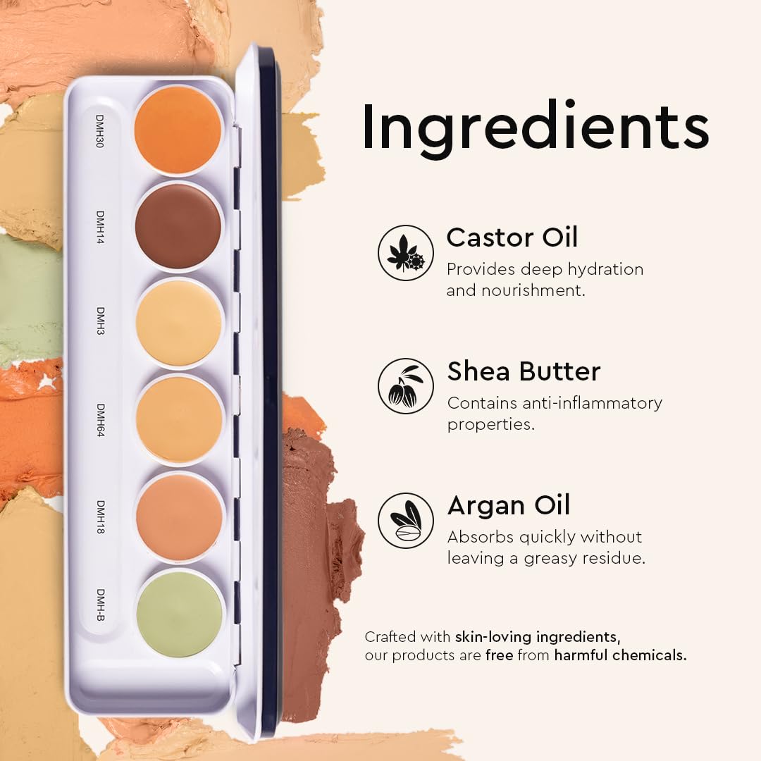 C2P Pro Dermashield Must Have 6-in-1 Concealer Color Corrector Palette | Cream-Based Foundation & Contour | Neutralizes Redness, Dark Circles & Blemishes | High Coverage, Ideal for Oily Skin | 21g