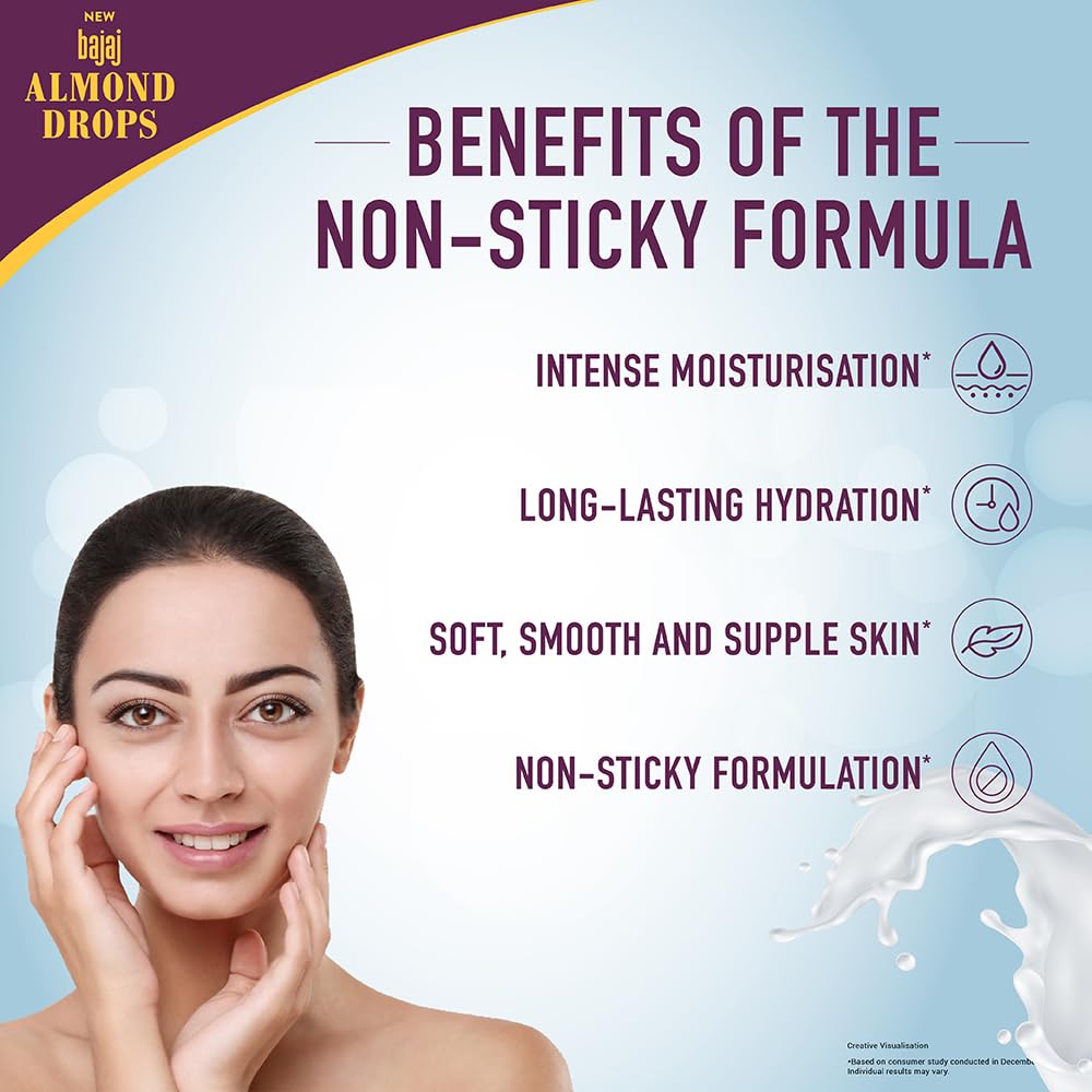 Bajaj Almond Drops Non-Sticky Body Lotion | Long Lasting Moisturization | Almond Oil & Vitamin E | Nourished and Smooth Skin | 400 ML