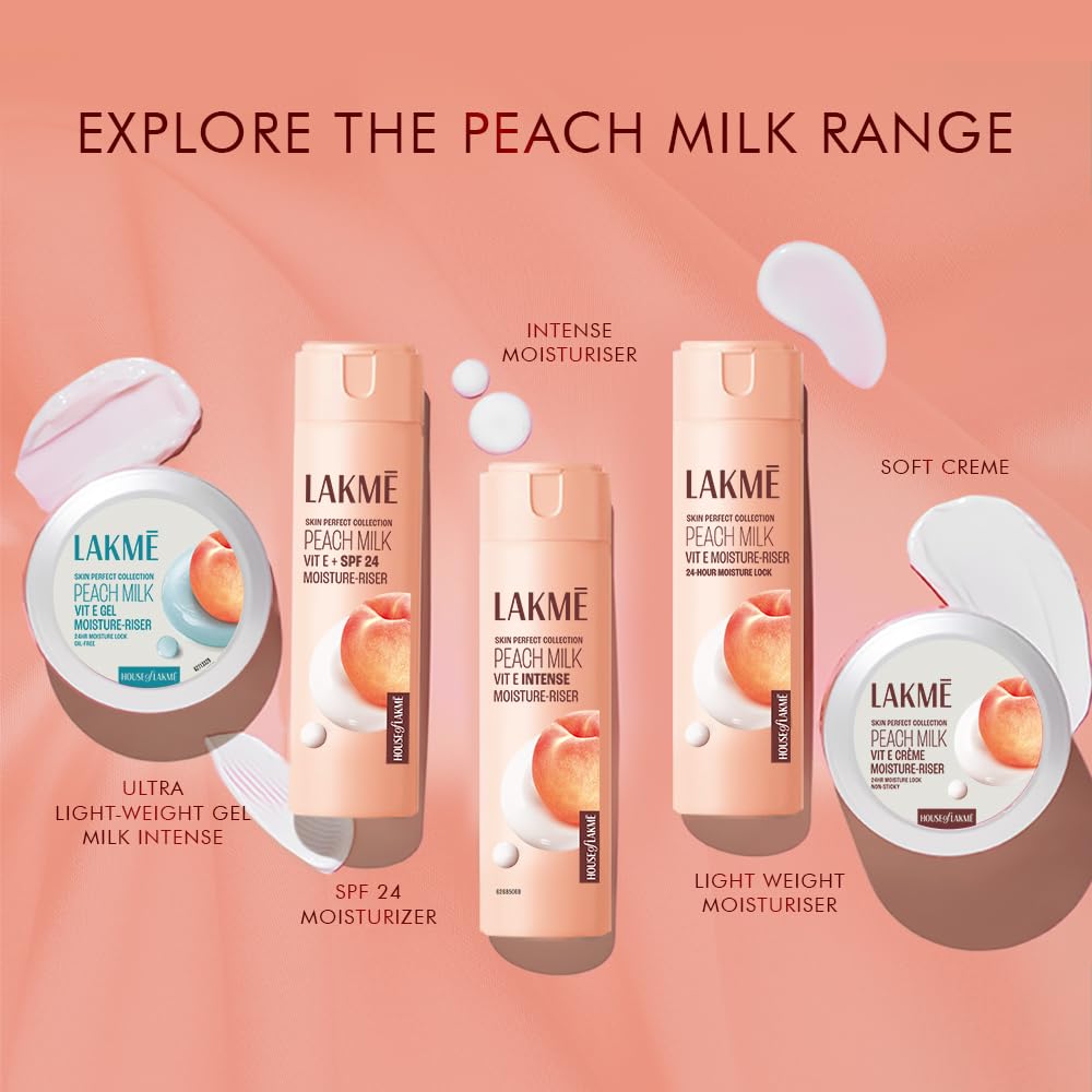 LAKMÉ Peach Milk Soft Crème Moisturizer For Face 100g || Daily Lightweight Whipped Cream With Vitamin E For Soft|| Glowing Skin - Non Oily 24h Moisture