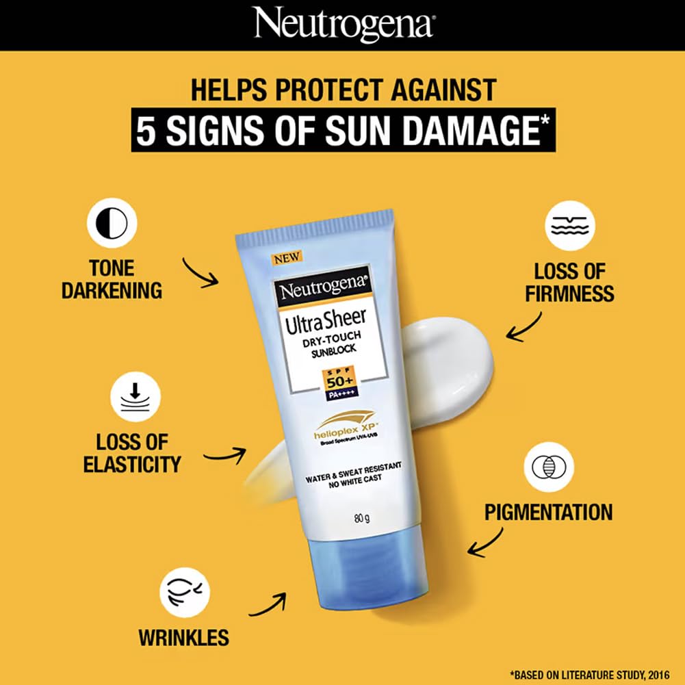 Neutrogena Ultrasheer Sunscreen SPF 50+ PA++++ | Broad Spectrum UVA/UVB | Blue Light Protect | No White Cast | Water Resistant, Ultra Light & Non Sticky | Oily, Dry & Sensitive Skin | For Women & Men | 80g