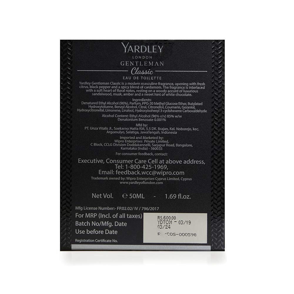 Yardley London Gentleman Classic Perfume For Men (Eau De Toilette Spray - EDT) 50ml - Fresh Citrus