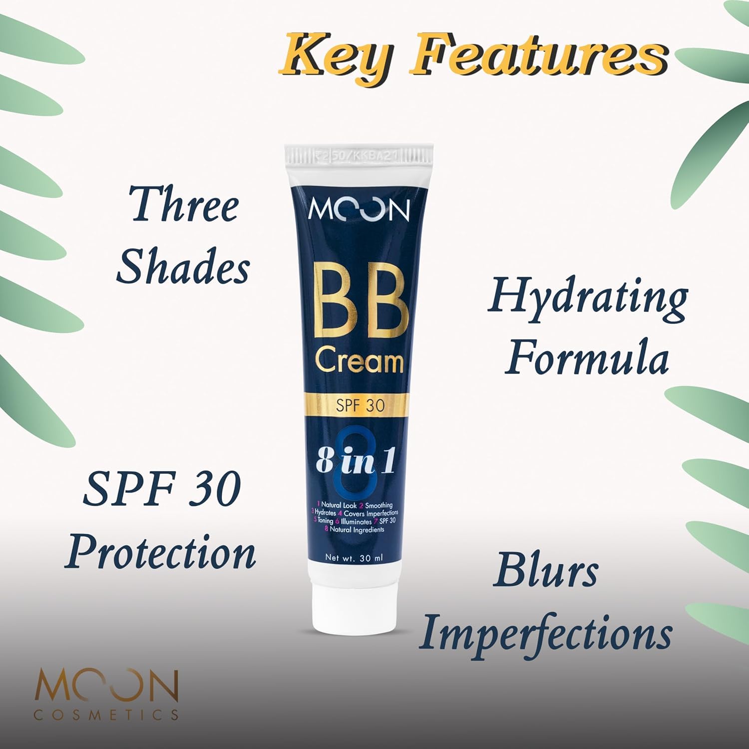 MOON COSMETICS BB Cream SPF 30 for Complexion Enhancer Foundation Light Face Makeup With Coverage For All Skin Moisturizer To Brighten Skin (Medium)