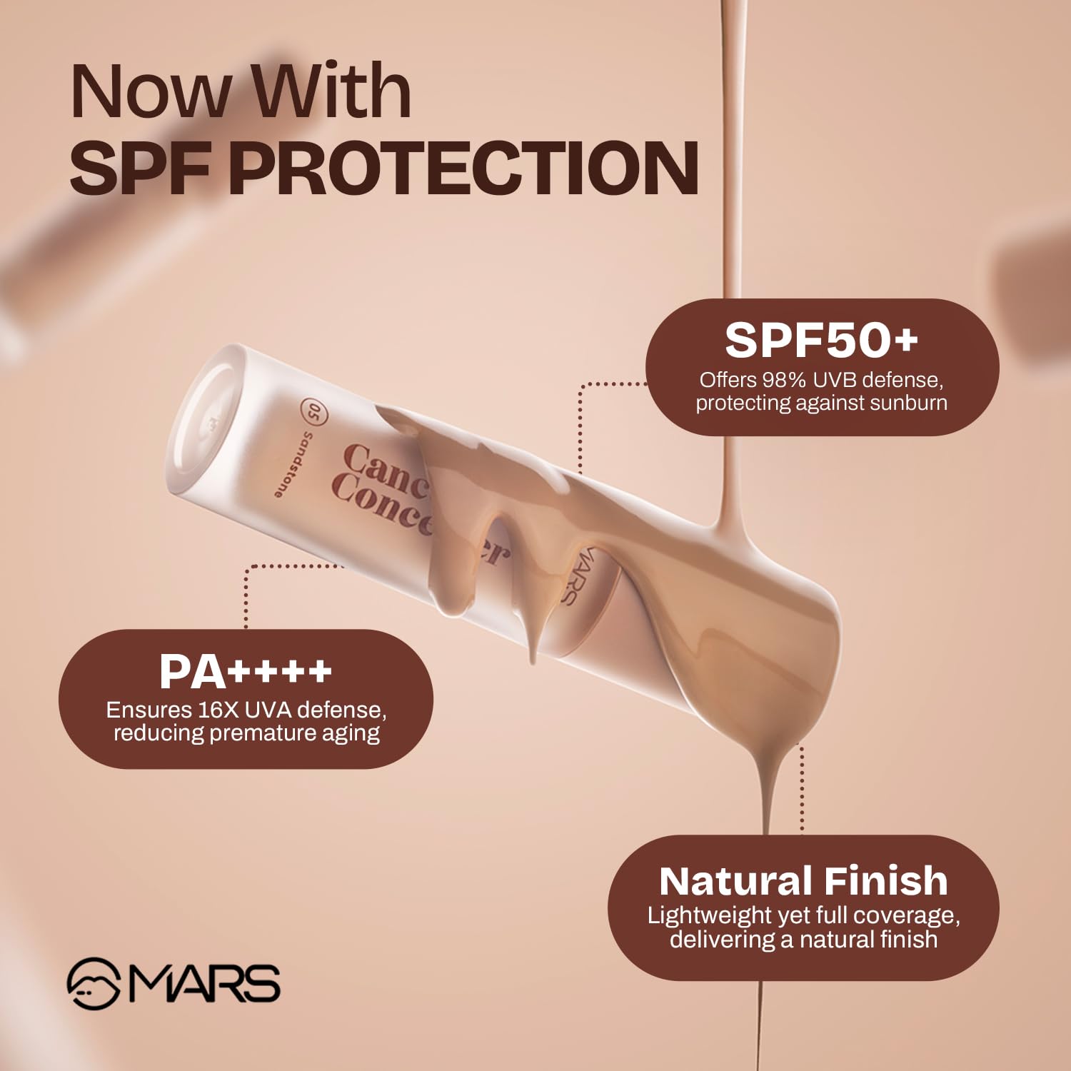 MARS SPF50 PA++++ Cancel Concealer with Radiant Natural Finish (6.0 ml) (05-SANDSTONE) | Lightweight | Medium to High Coverage | Long-Lasting & Multi-Purpose | Crease Resistant