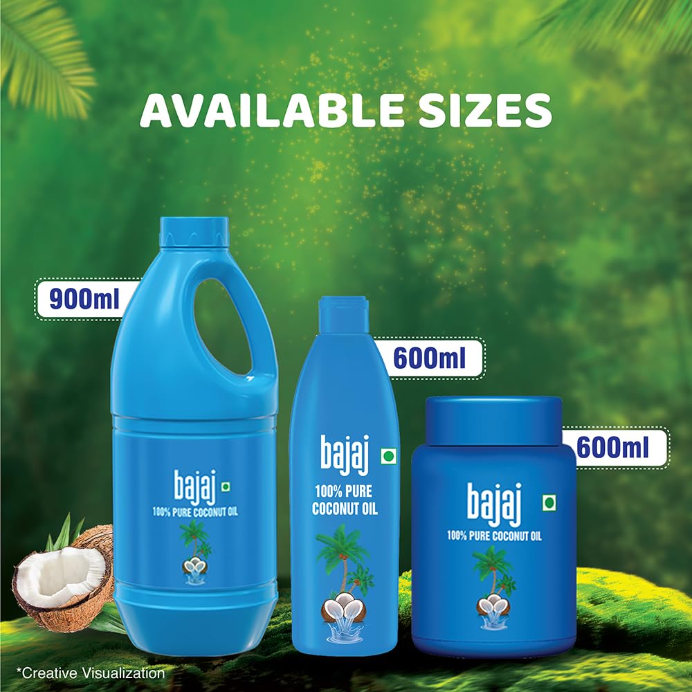 Bajaj 100% Pure Coconut Oil 900ml | Made with Premium Grade 1 Quality Coconuts