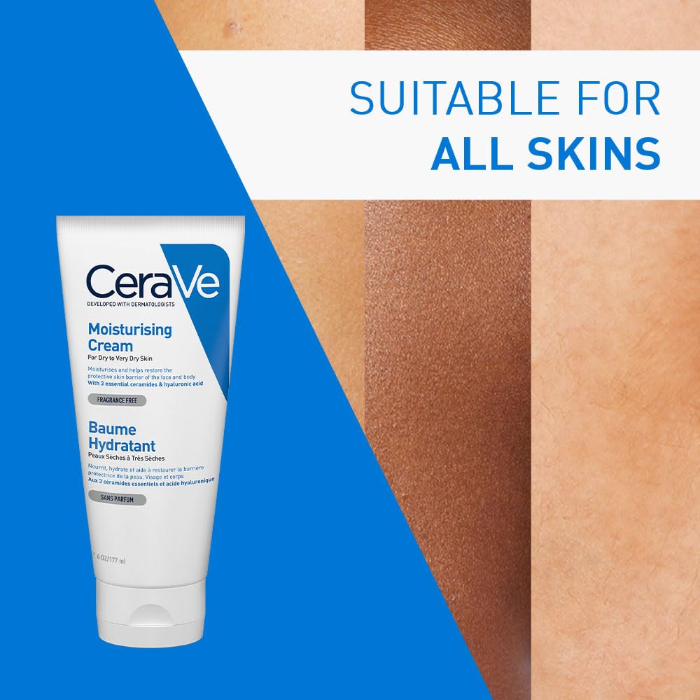 CeraVe Moisturizing Cream For Dry To Very Dry Skin (177ml) - Formulated with 3 Essential Ceramides And Hyaluronic Acid | Non-Comedogenic Moisturizer For Face and Body