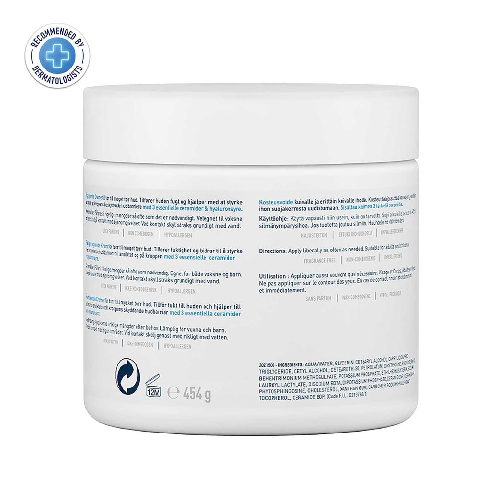 CeraVe Moisturizing Cream For Dry To Very Dry Skin (454g) - Formulated with 3 Essential Ceramides And Hyaluronic Acid | Non-Comedogenic Moisturizer For Face and Body