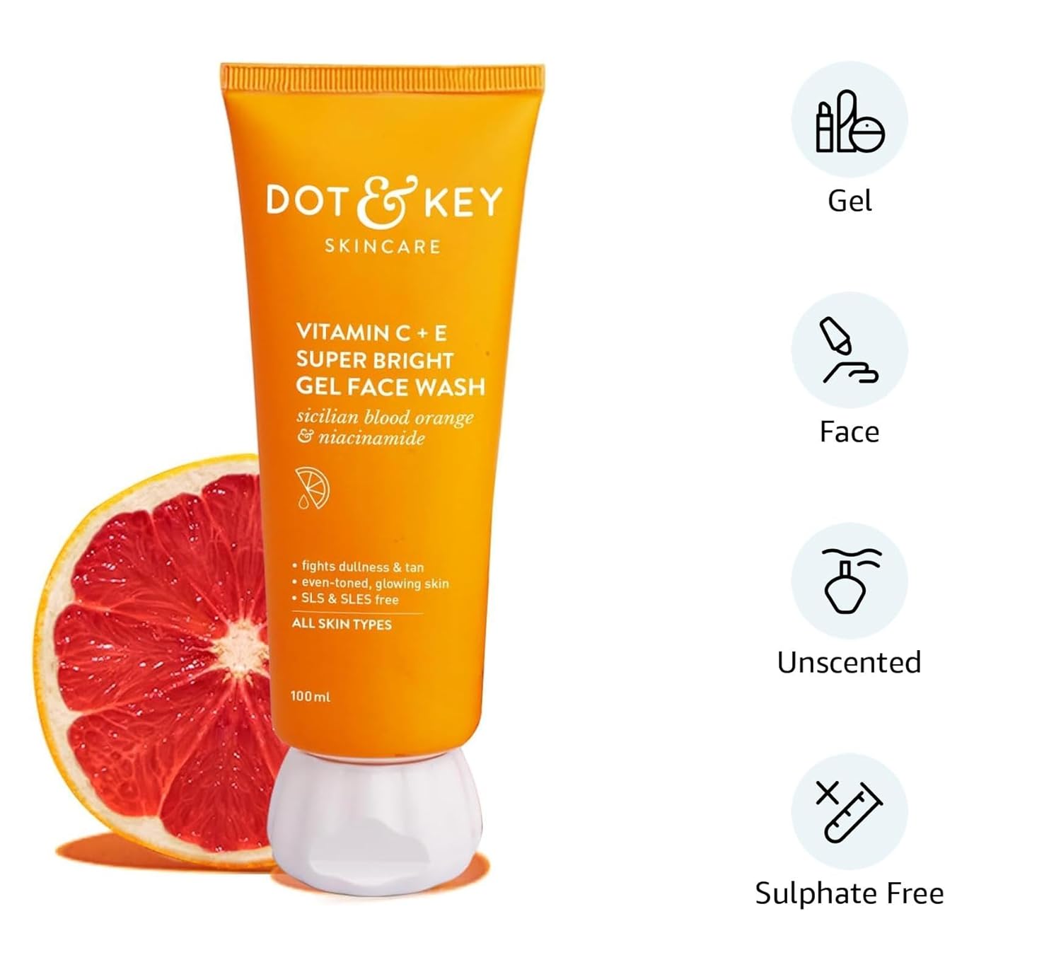 DOT & KEY Vitamin C + E Super Bright Gel Face Wash For Glowing And Brightening Skin | All Skin Types|With Triple Vitamin C| Face Wash For Women & Men|100 Ml