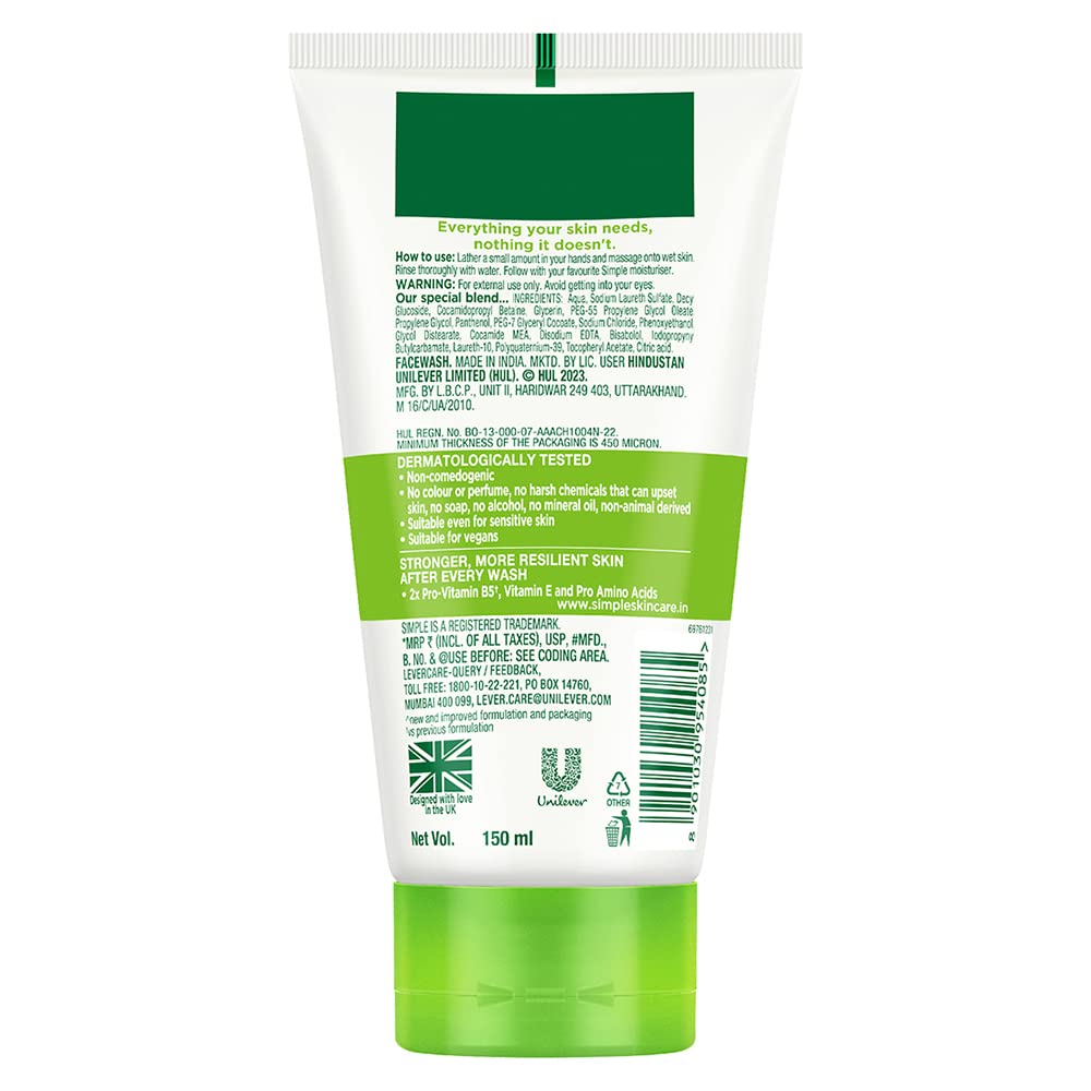 Simple Kind To Skin Moisturising Facial Wash 150 ml for normal to dry skin | 100% soap-free gentle cleanser for women & men